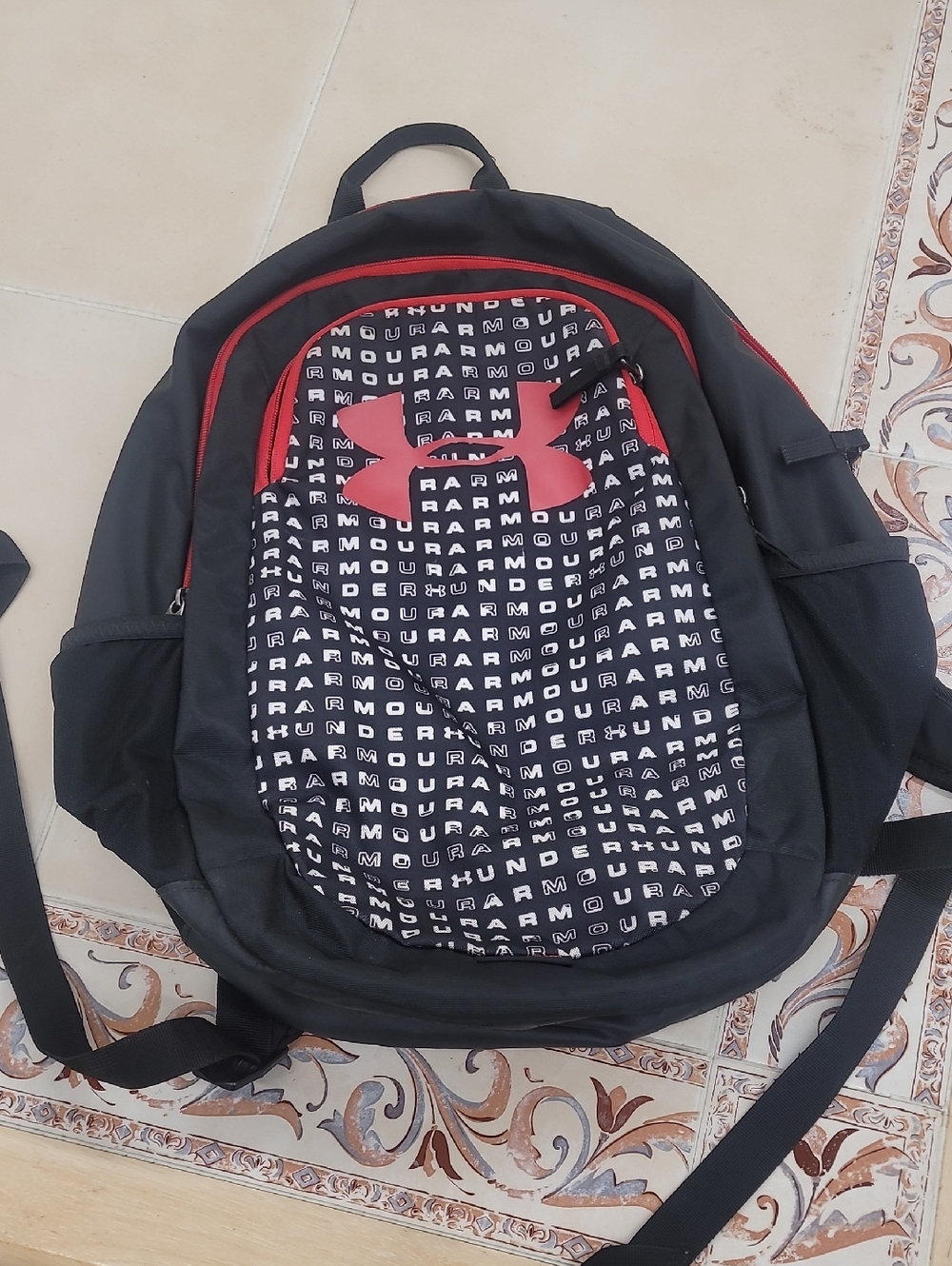 Under Armour Black and Red Lightweight Medium Backpack with Logo Print